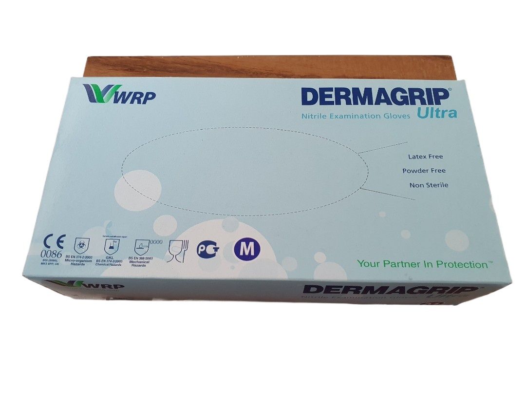 Picture of DERMAGRIP Powder Free Blue Nitrile Hand Gloves (100pcs 1box)