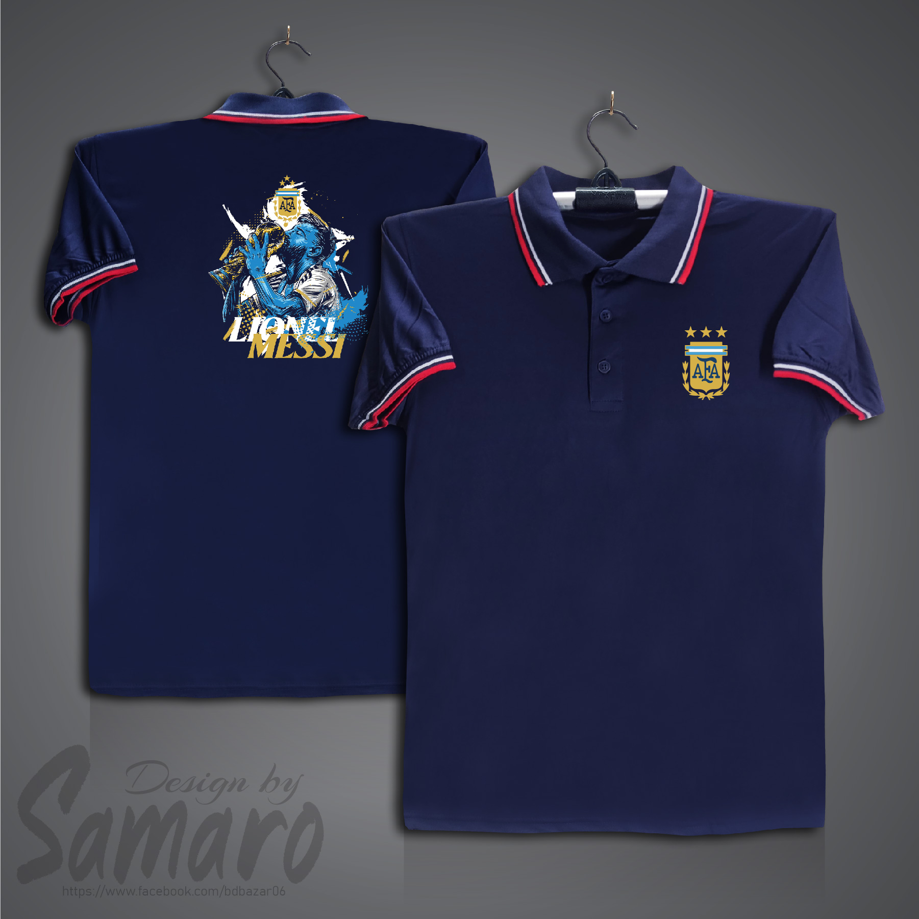 Picture of Lionel Messi Short Sleeve Polo Jersey For Men - PP Micro Polo T Shirt For Men - Argentina Jersey