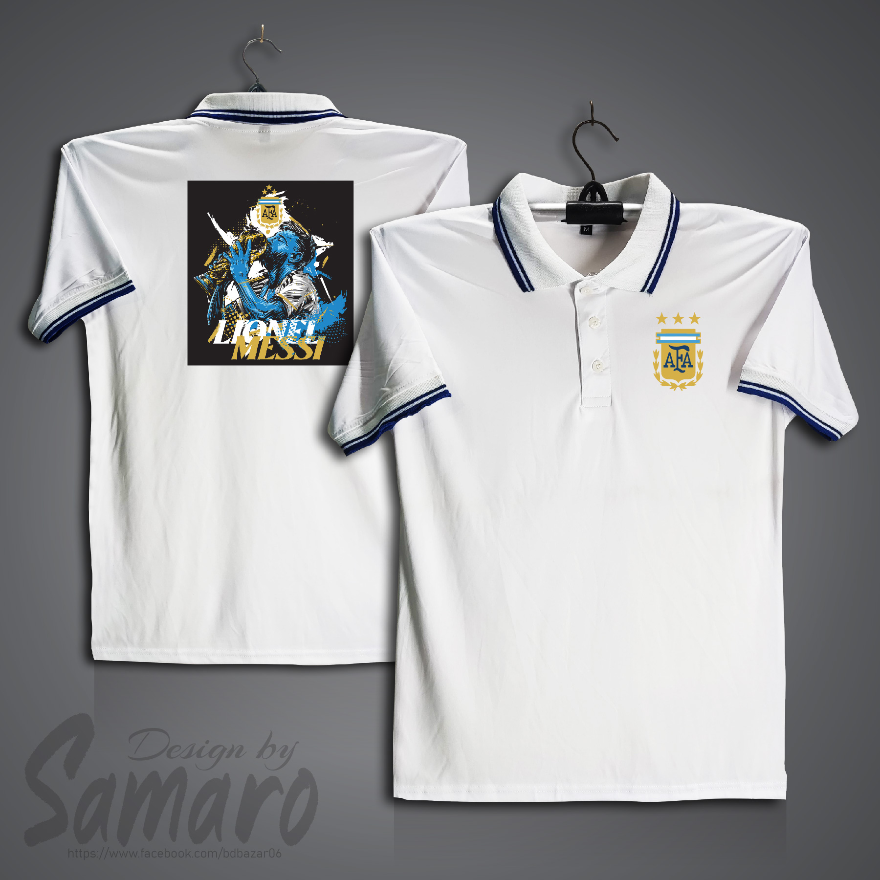 Picture of Lionel Messi Short Sleeve Polo Jersey For Men - PP Micro Polo T Shirt For Men - Argentina Jersey