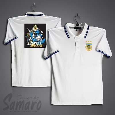 Picture of Lionel Messi Short Sleeve Polo Jersey For Men - PP Micro Polo T Shirt For Men - Argentina Jersey