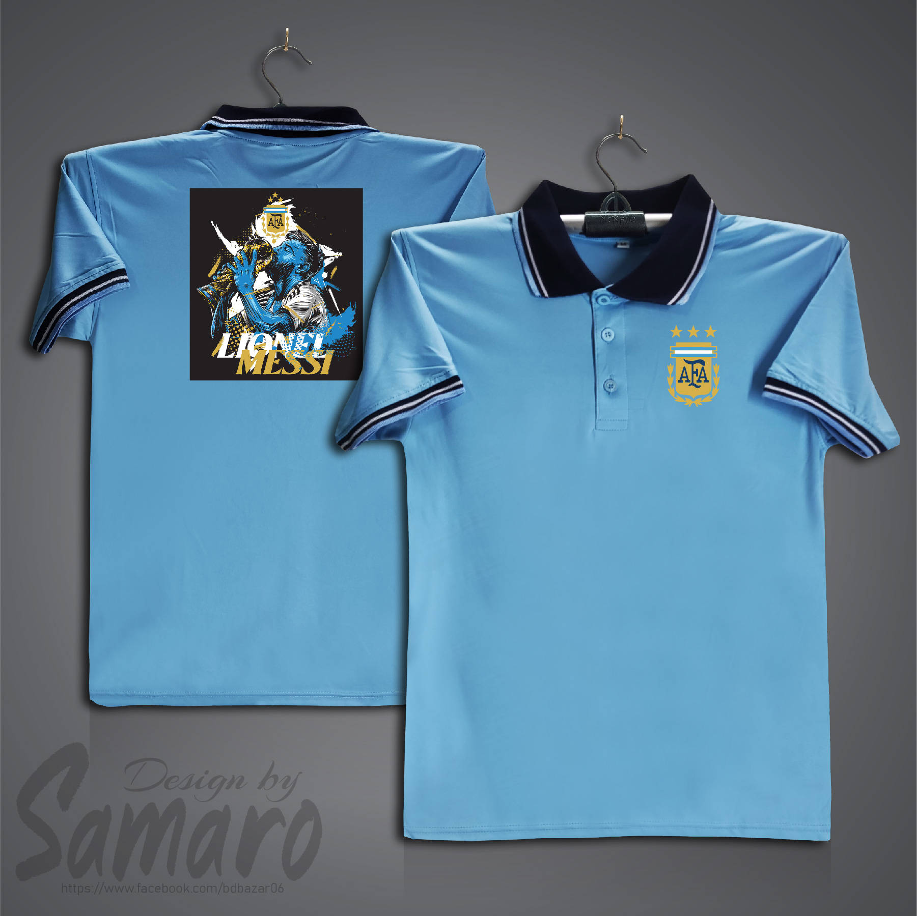 Picture of Lionel Messi Short Sleeve Polo Jersey For Men - PP Micro Polo T Shirt For Men - Argentina Jersey