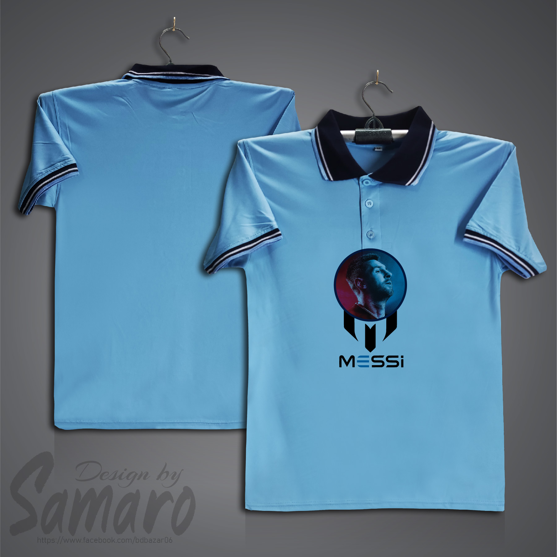 Picture of Lionel Messi Short Sleeve Polo Jersey For Men - PP Micro Polo T Shirt For Men - Argentina Jersey