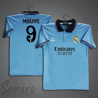 Picture of Real Madrid Short Sleeve Polo Football Jersey For Men - PP Micro Collar Polo Jersey - Mbappe 9 Real Madrid Jersey