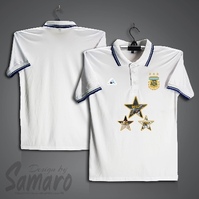 Picture of Argentina 3 Star Short Sleeve Polo Football Jersey for Men - PP Micro Collar Polo Jersey - Argentina Jersey