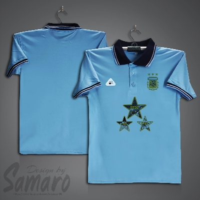 Picture of Argentina 3 Star Short Sleeve Polo Football Jersey for Men - PP Micro Collar Polo Jersey - Argentina Jersey