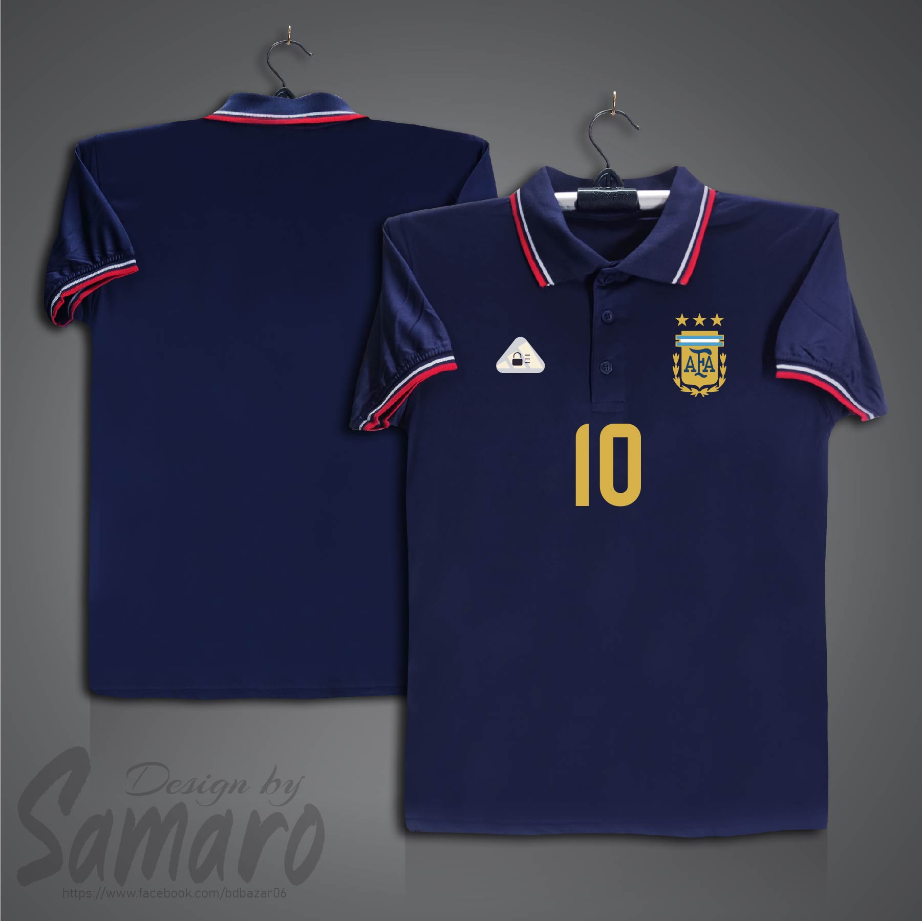Picture of Argentina 10 Short Sleeve Polo Football Jersey For Men - PP Micro Collar Polo Jersey - Argentina Jersey