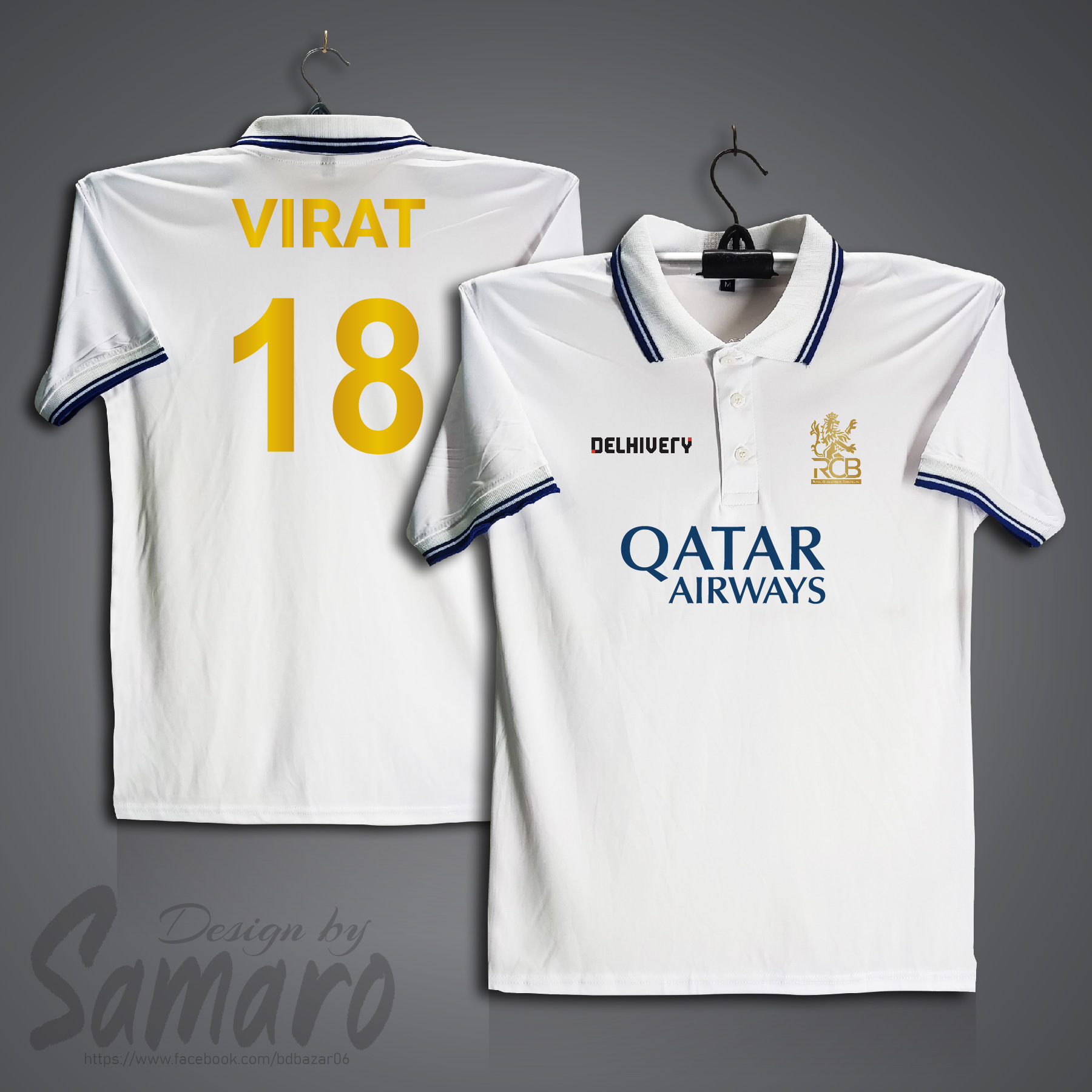 Picture of Royal Challengers Bangalore Short Sleeve IPL Polo Cricket Jersey For Men - VIRAT 18 IPL Polo Jersey - RCB IPL Jersey