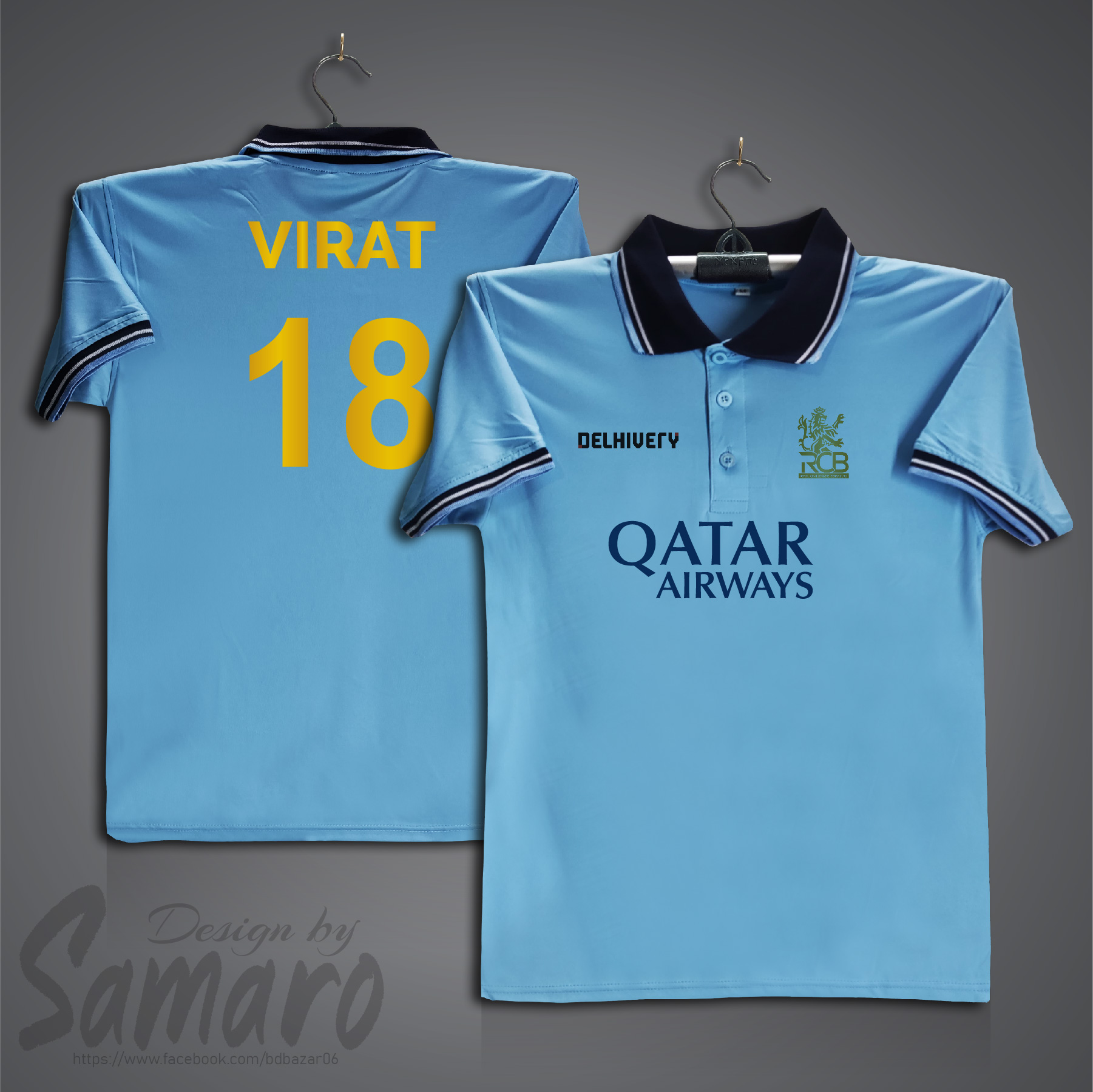 Picture of Royal Challengers Bangalore Short Sleeve IPL Polo Cricket Jersey For Men - VIRAT 18 IPL Polo Jersey - RCB IPL Jersey