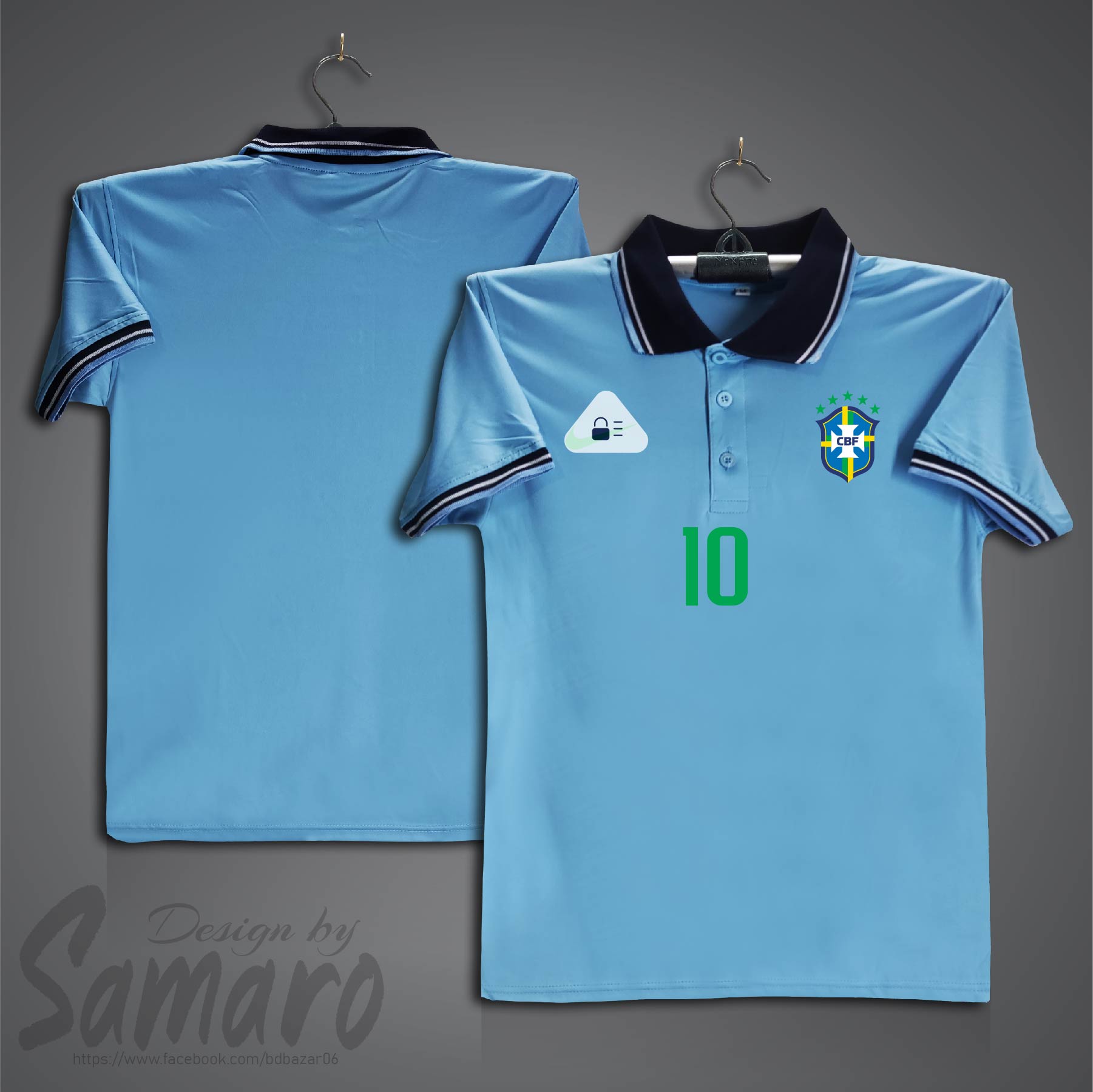 Picture of Brazil 10 Short Sleeve Polo Football Jersey for Men - PP Micro Collar Polo Jersey - Brazil Jersey