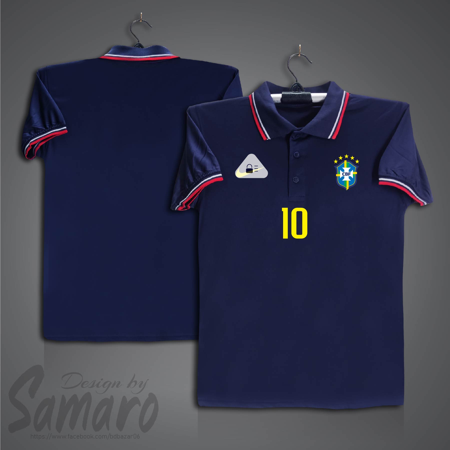 Picture of Brazil 10 Short Sleeve Polo Football Jersey for Men - PP Micro Collar Polo Jersey - Brazil Jersey