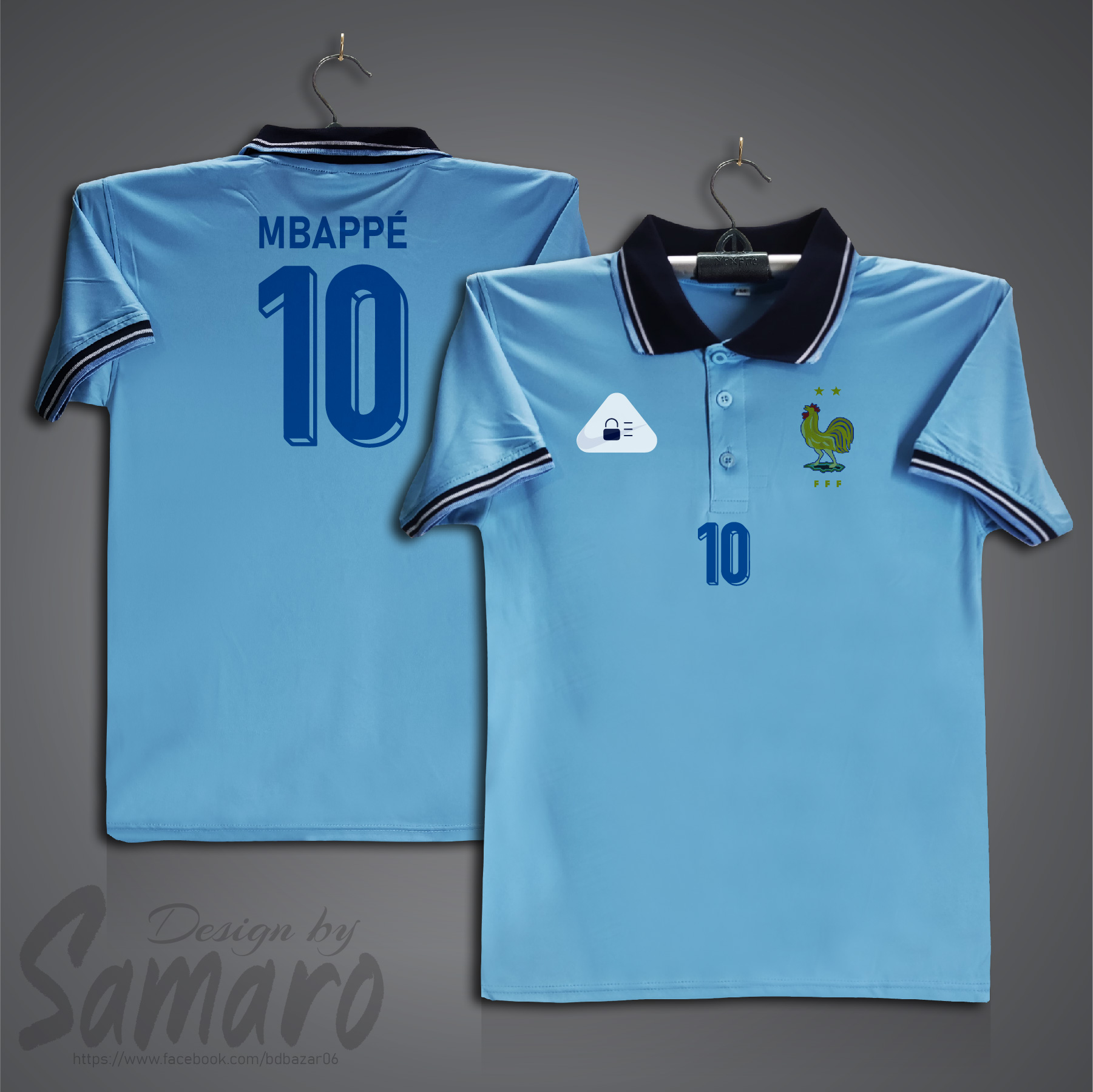 Picture of France 10 Short Sleeve Polo Football Jersey For Men - MBAPPE 10 Polo Jersey - France Jersey