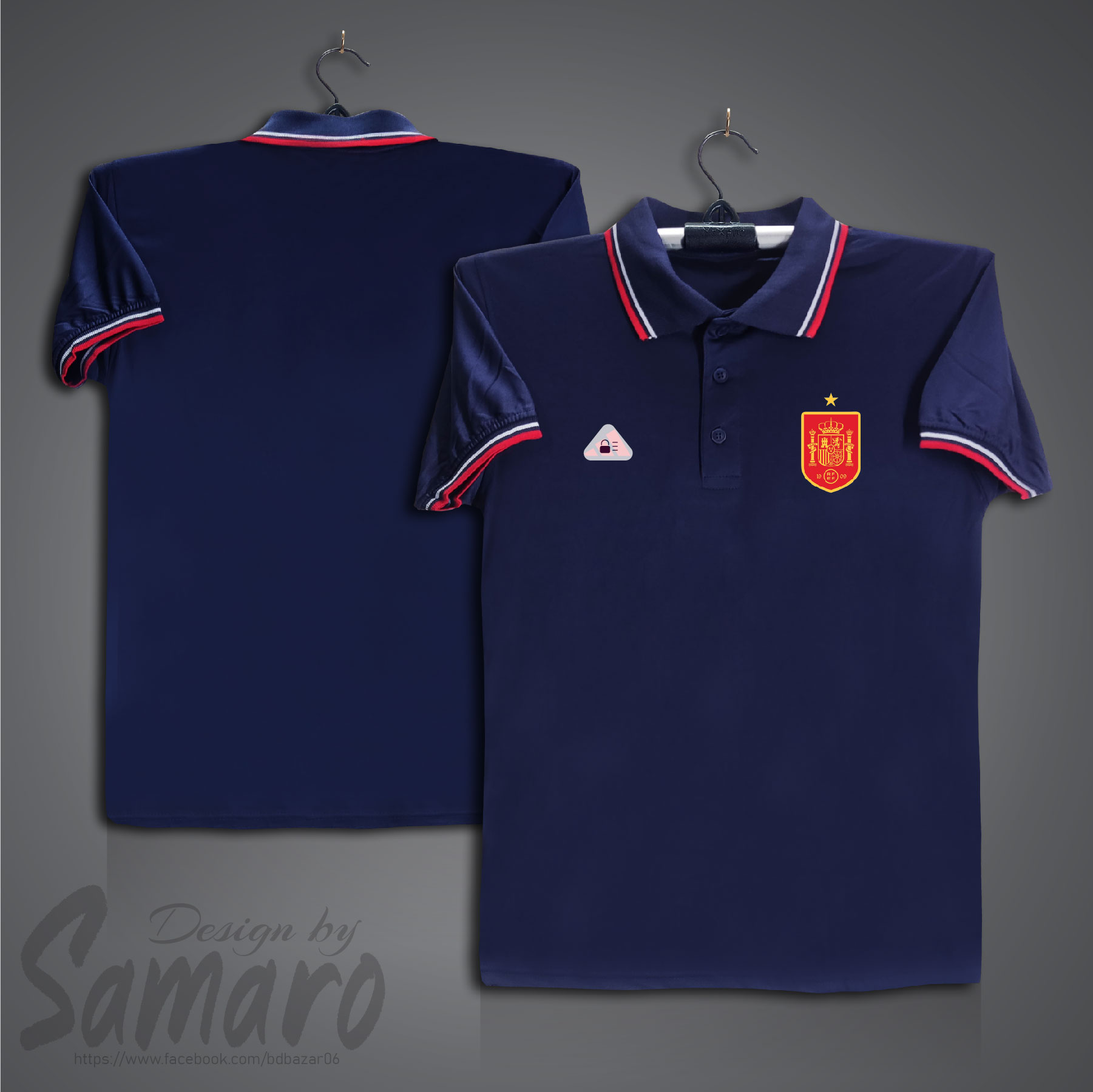 Picture of Spain Short Sleeve Polo Football Jersey For Men - PP Micro Collar Polo Jersey - Spain Football Jersey