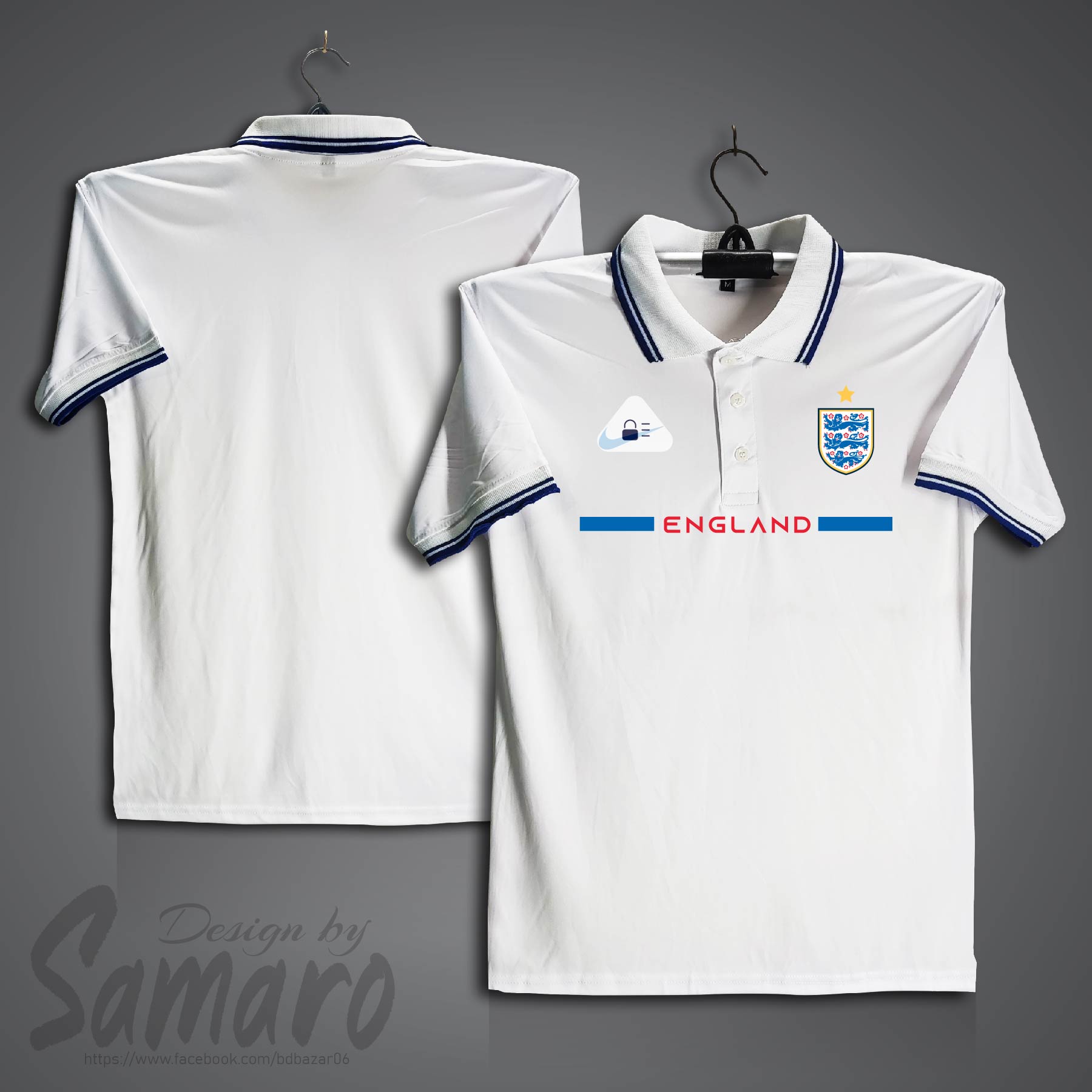 Picture of England Short Sleeve Polo Football Jersey For Men - PP Micro Collar Polo Jersey - England Jersey