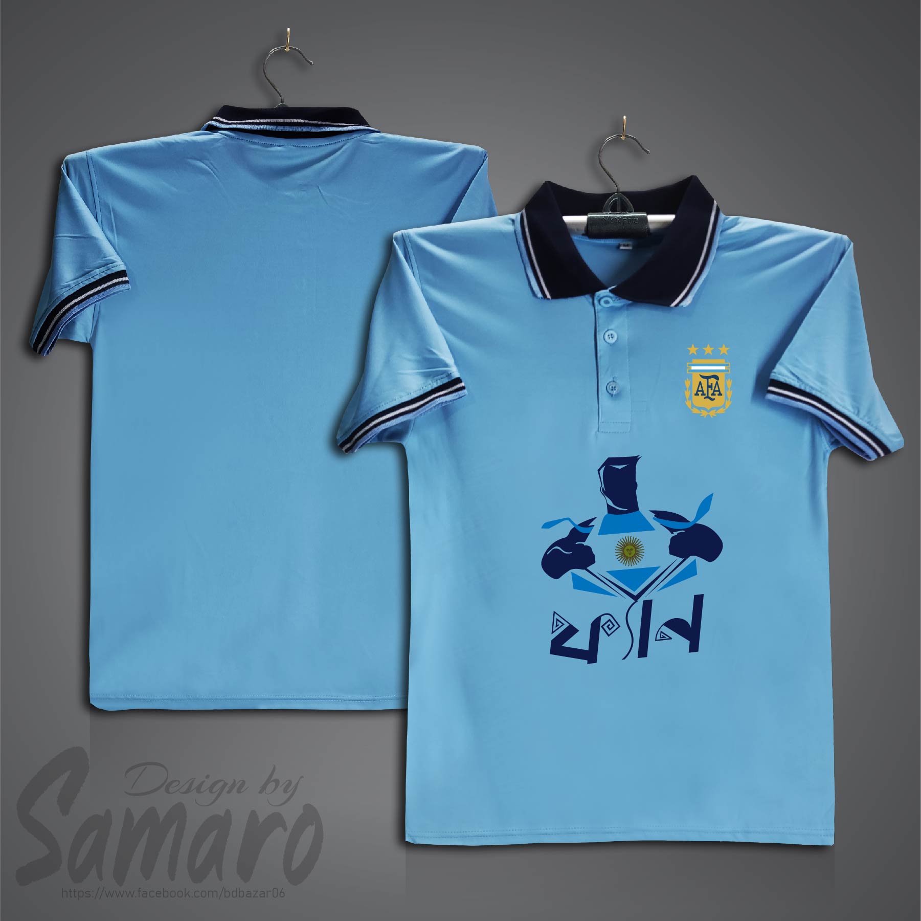 Picture of Argentina Short Sleeve Polo Football Jersey For Men - PP Micro Collar Polo Jersey - Argentina Fan Jersey