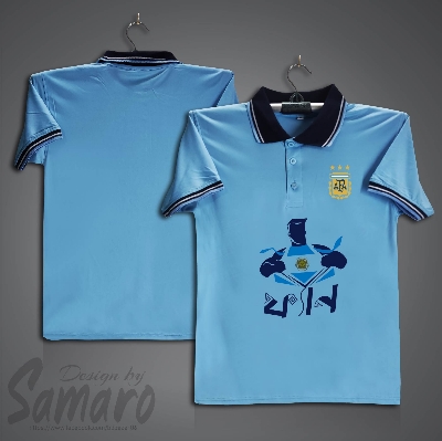 Picture of Argentina Short Sleeve Polo Football Jersey For Men - PP Micro Collar Polo Jersey - Argentina Fan Jersey
