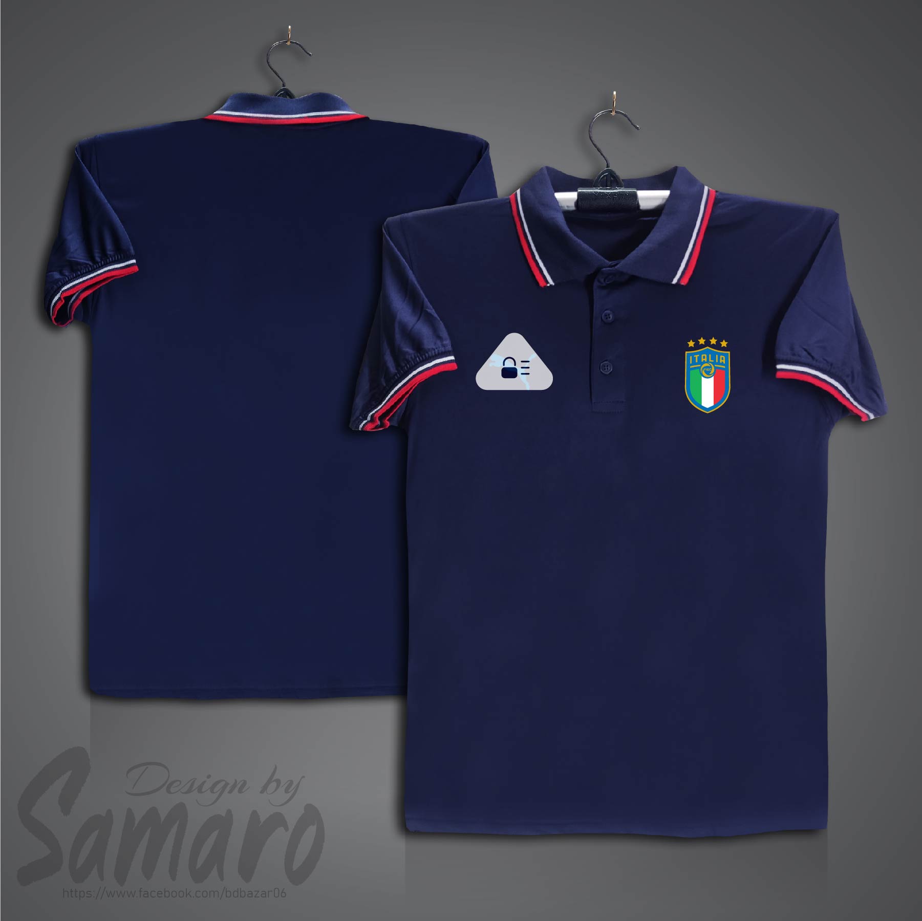 Picture of Italy Short Sleeve Polo Football Jersey For Men - PP Micro Collar Polo Jersey - Italy Jersey