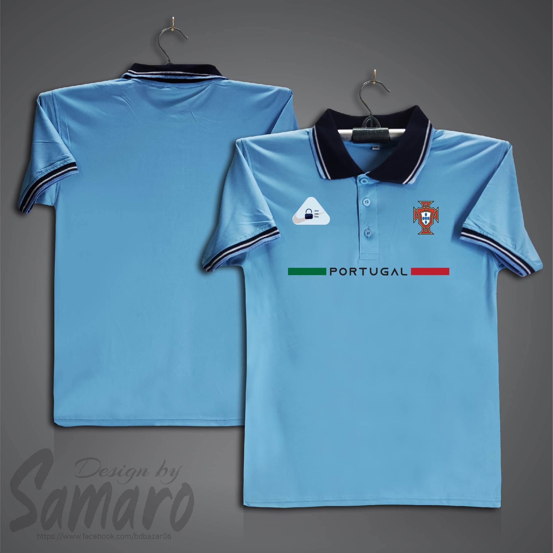 Picture of Portugal Short Sleeve Polo Football Jersey For Men - PP Micro Collar Polo Jersey - Portugal Jersey