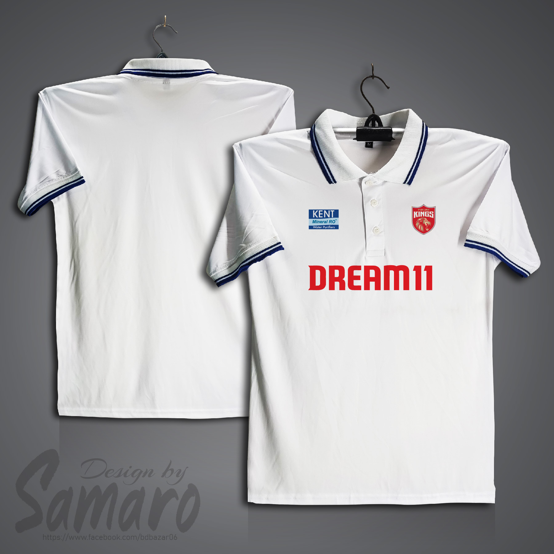 Picture of Punjab Kings Short Sleeve IPL Polo Cricket Jersey For Men - PP Micro IPL Polo Jersey - PK IPL Jersey