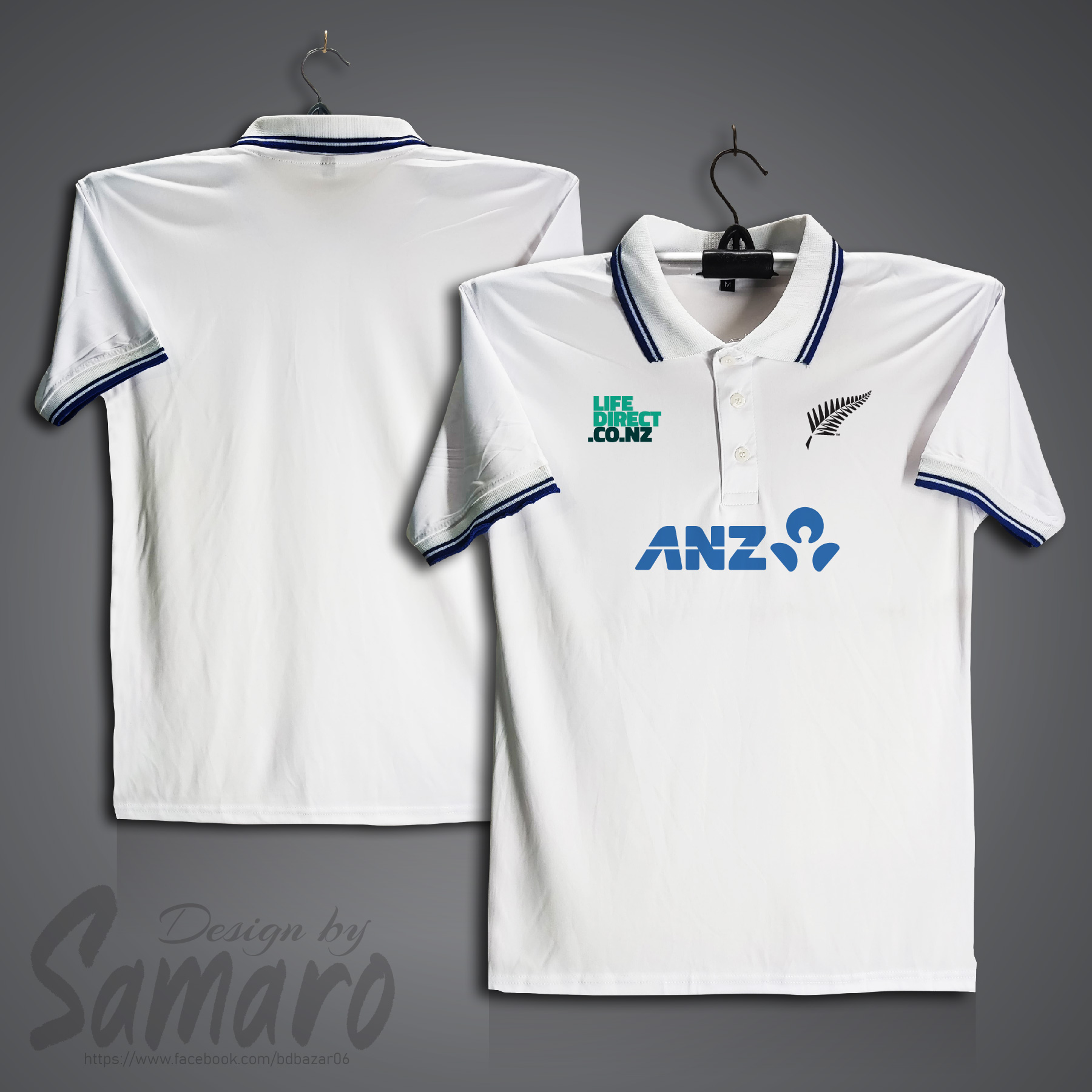 Picture of New Zealand Test Short Sleeve Polo Cricket Jersey For Men - PP Micro Collar Polo Jersey - New Zealand Cricket Jersey