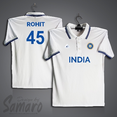 Picture of India Short Sleeve Polo Cricket Jersey For Men - Rohit 45 Polo Jersey - India Cricket Jersey