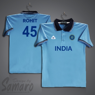 Picture of India Short Sleeve Polo Cricket Jersey For Men - Rohit 45 Polo Jersey - India Cricket Jersey
