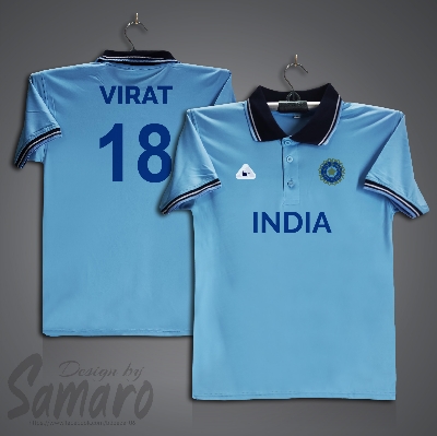 Picture of India Short Sleeve Polo Cricket Jersey For Men - virat 18 Polo Jersey - India Cricket Jersey