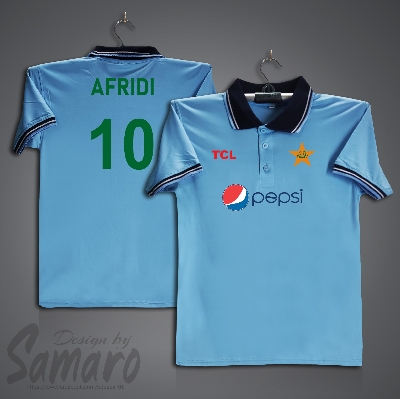Picture of Pakistan Test Short Sleeve Polo Cricket Jersey For Men - afridi 10 Polo Jersey - Pakistan Cricket Jersey