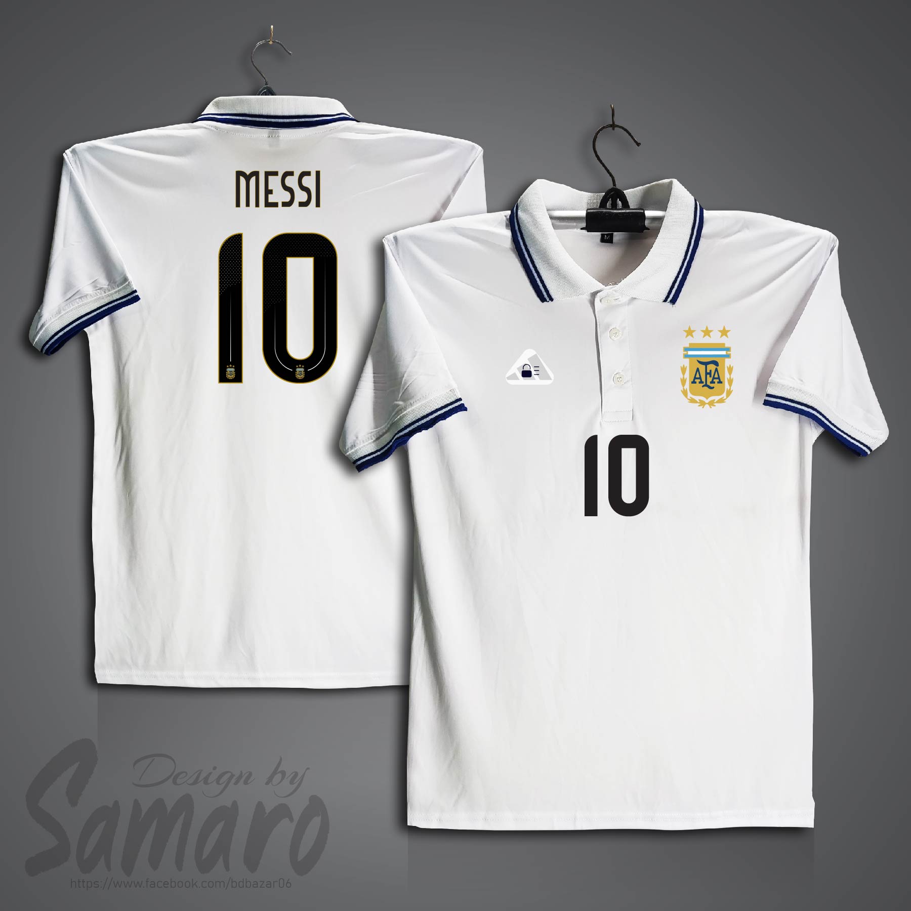 Picture of Argentina Short Sleeve Polo Football Jersey For Men - PP Micro Collar Polo Jersey - Messi 10 Argentina Jersey