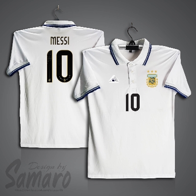 Picture of Argentina Short Sleeve Polo Football Jersey For Men - PP Micro Collar Polo Jersey - Messi 10 Argentina Jersey