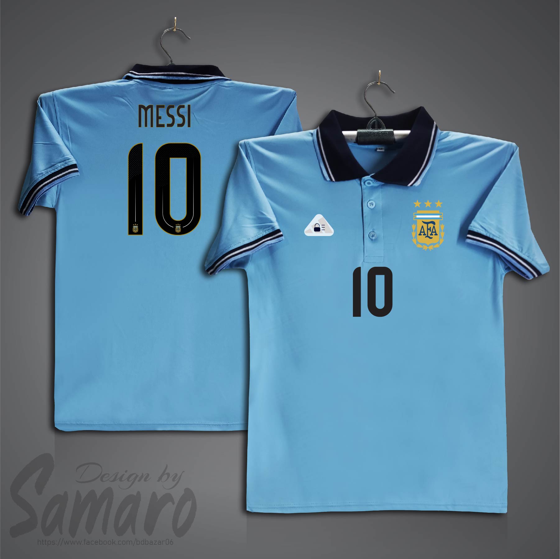 Picture of Argentina Short Sleeve Polo Football Jersey For Men - PP Micro Collar Polo Jersey - Messi 10 Argentina Jersey