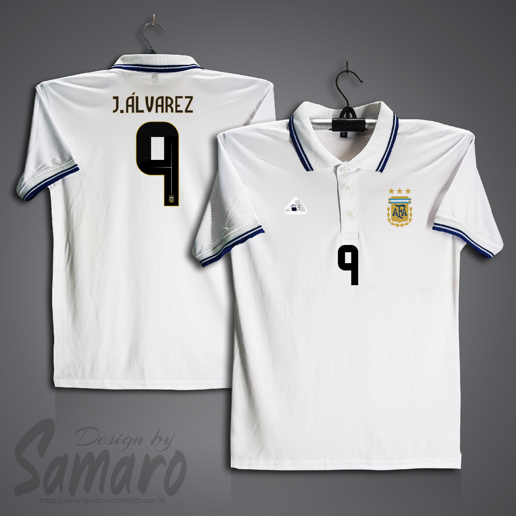 Picture of Argentina Short Sleeve Polo Football Jersey For Men - J. Alvarez 9 Polo Jersey - Argentina Jersey