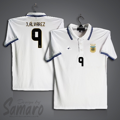 Picture of Argentina Short Sleeve Polo Football Jersey For Men - J. Alvarez 9 Polo Jersey - Argentina Jersey