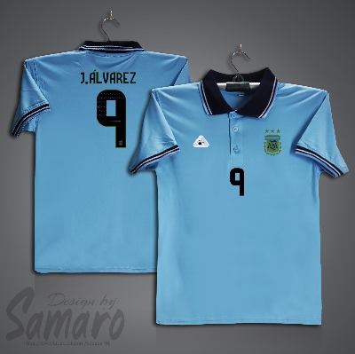 Picture of Argentina Short Sleeve Polo Football Jersey For Men - J. Alvarez 9 Polo Jersey - Argentina Jersey