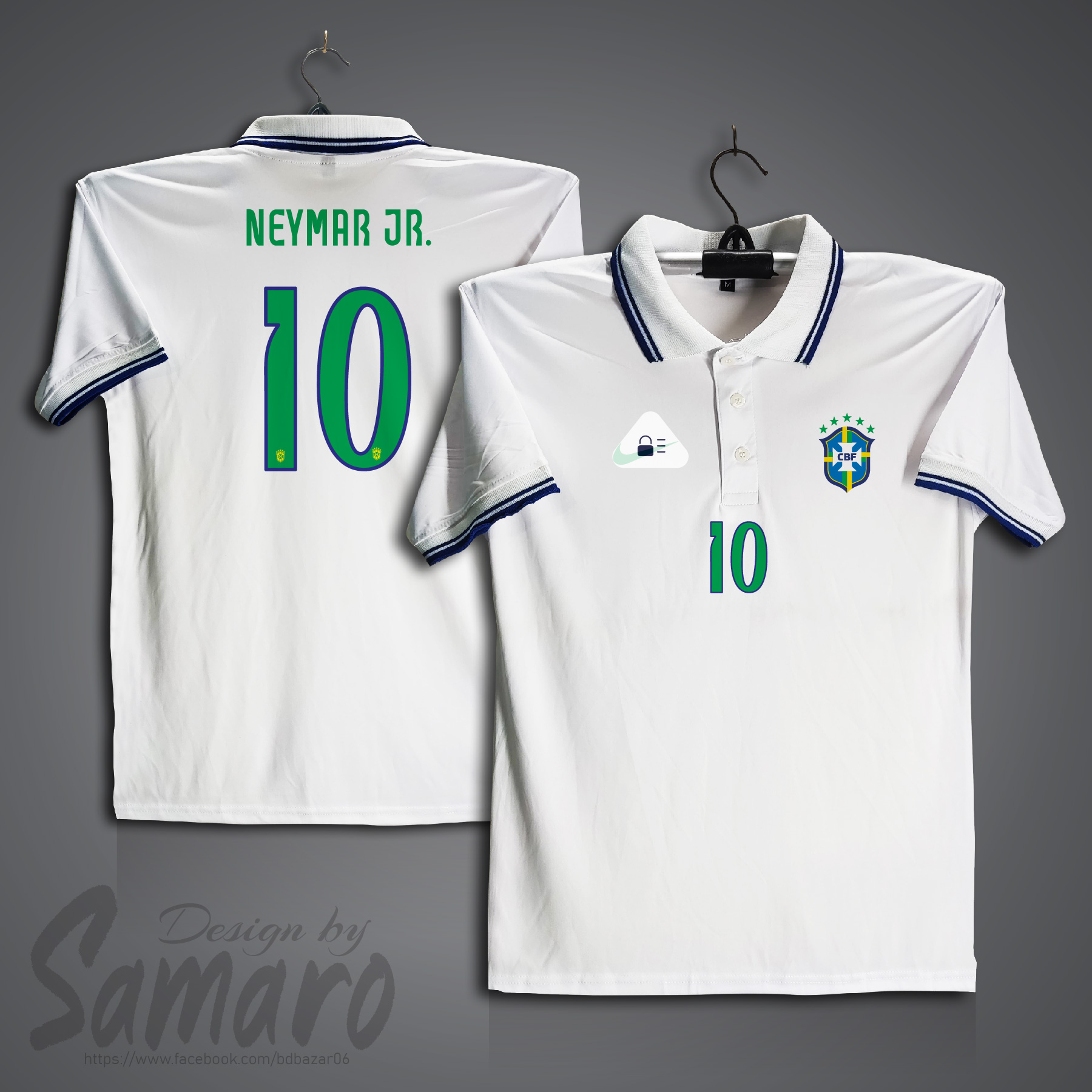 Picture of Brazil 10 Short Sleeve Polo Football Jersey for Men - Neymar Polo Jersey - Neymar JR 10 Brazil Jersey