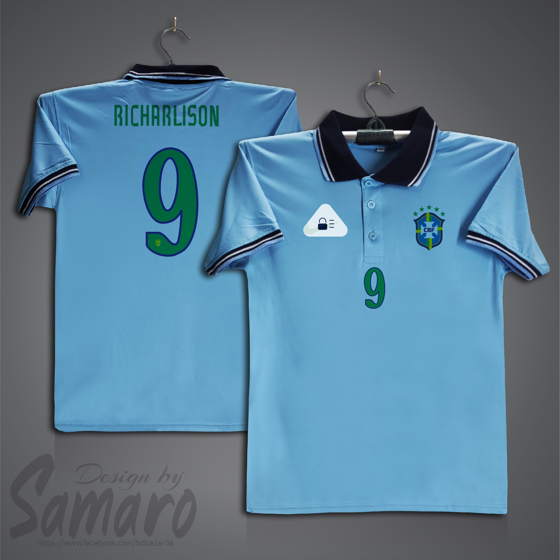 Picture of Brazil 9 Short Sleeve Polo Football Jersey for Men - Richarlison Polo Jersey - Richarlison 9 Brazil Jersey