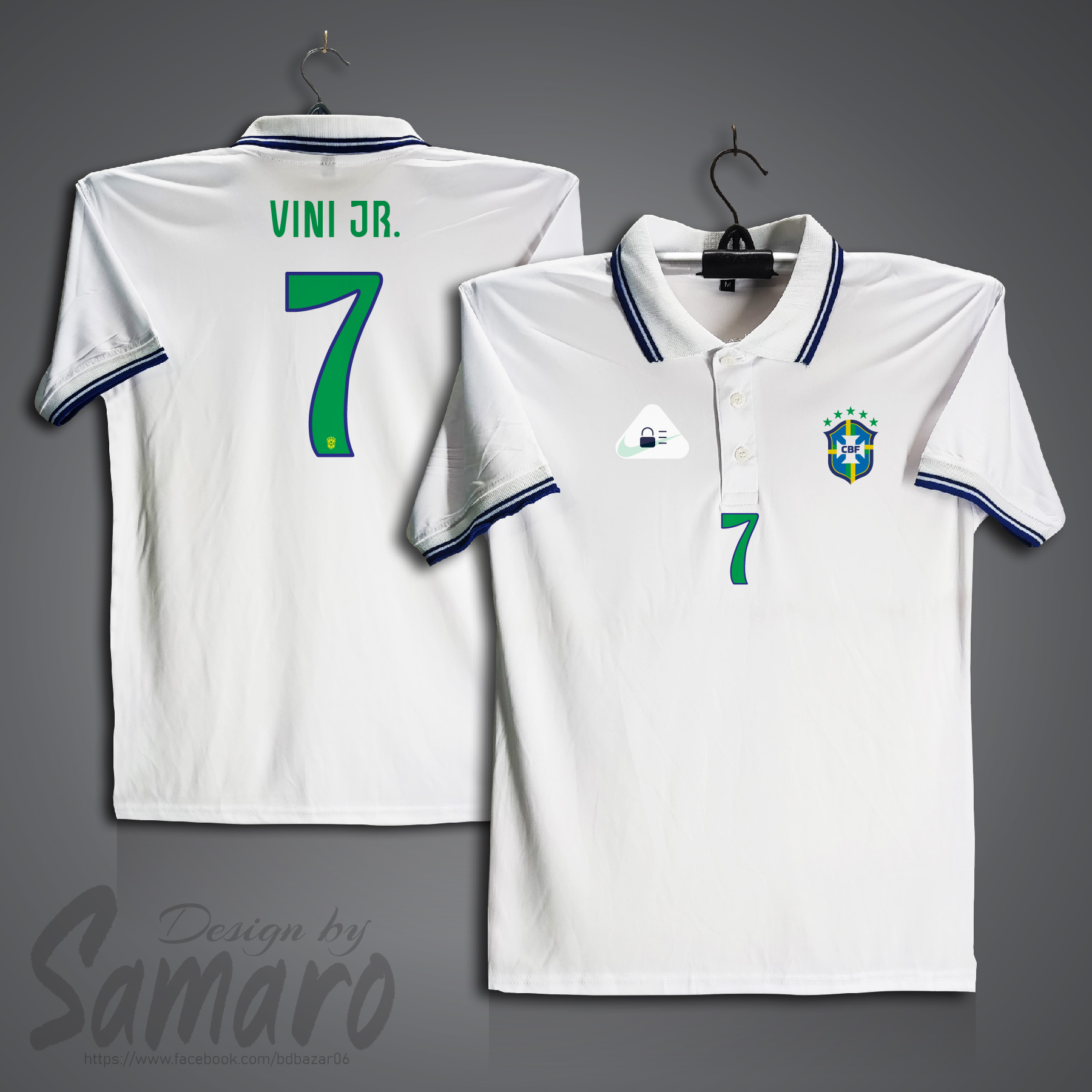 Picture of Brazil 7 Short Sleeve Polo Football Jersey for Men - Vini Polo Jersey - VINI JR 7 Brazil Jersey