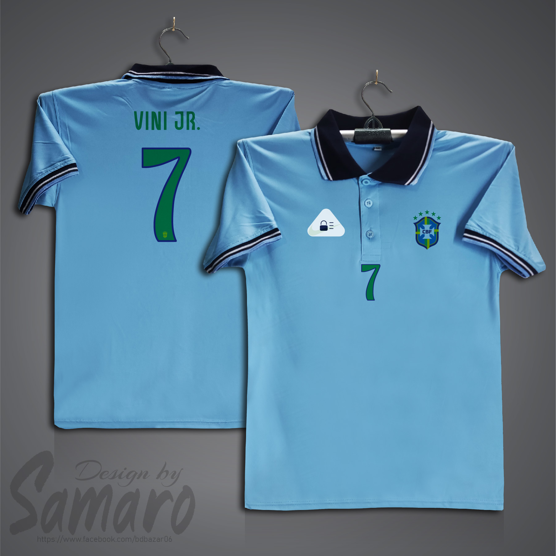 Picture of Brazil 7 Short Sleeve Polo Football Jersey for Men - Vini Polo Jersey - VINI JR 7 Brazil Jersey