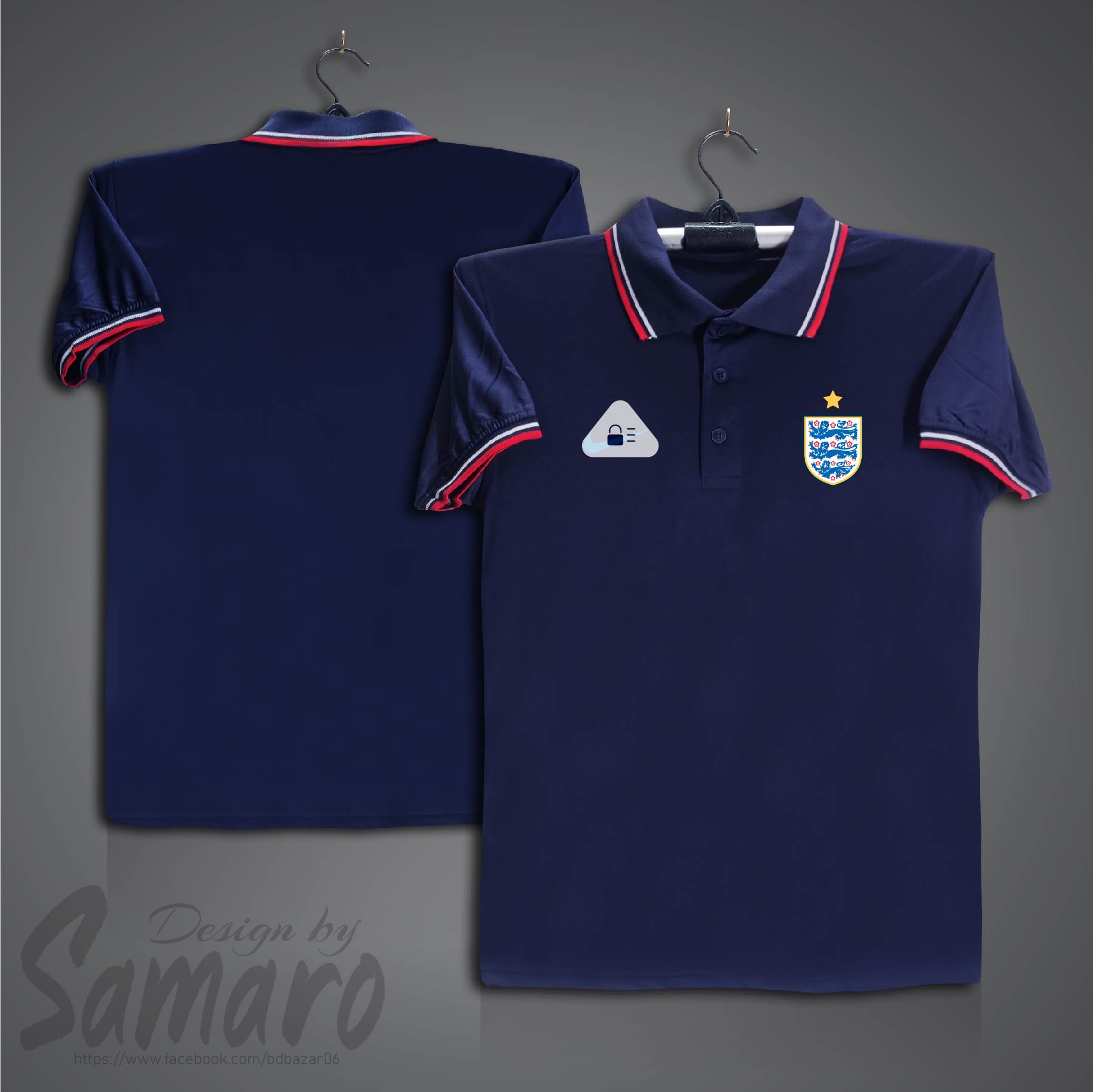 Picture of England Short Sleeve Polo Football Jersey For Men - PP Micro Collar Polo Jersey - England Jersey