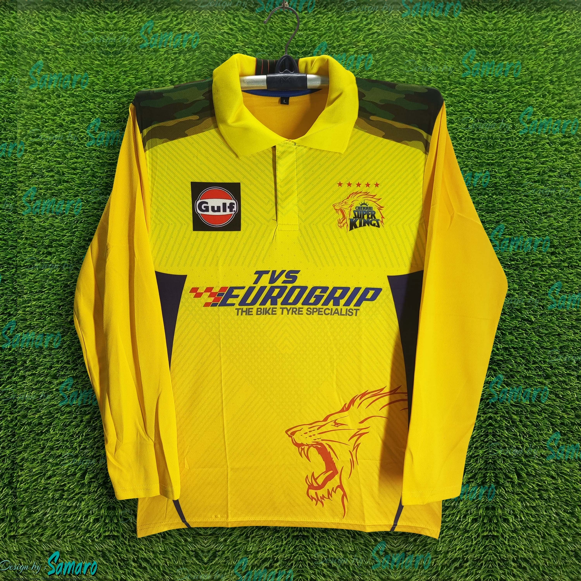 Picture of Chennai Super King Full Sleeve Polo Cricket Jersey For Men - IPL CSK Full Sleeve Collar T Shirt - Chennai Jersey 2025