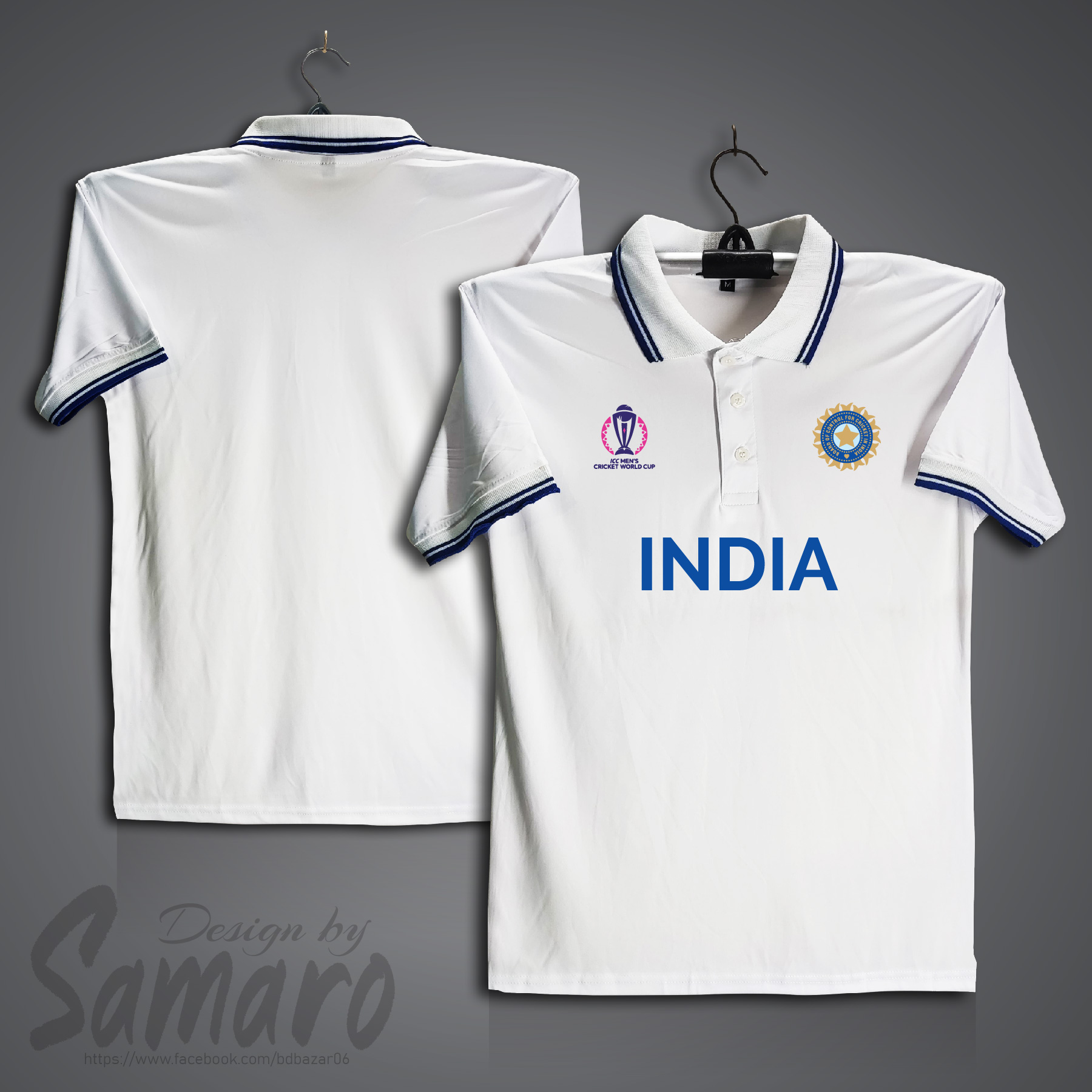 Picture of India icc Man's Cricket world Jersey - India Short Sleeve Polo Cricket Jersey For Men - India Cricket Jersey