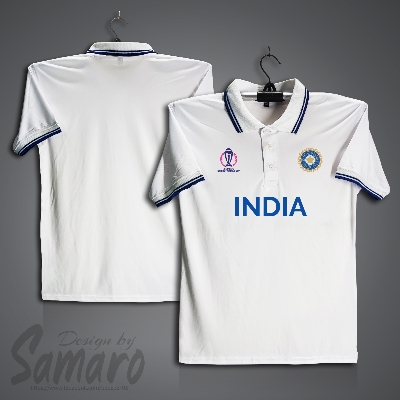 Picture of India icc Man's Cricket world Jersey - India Short Sleeve Polo Cricket Jersey For Men - India Cricket Jersey