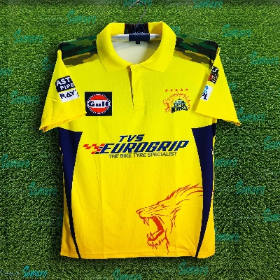 Picture of Chennai Super King Short Sleeve Polo Cricket Jersey For Men - IPL CSK Half Sleeve Collar T Shirt - Chennai Jersey 2025
