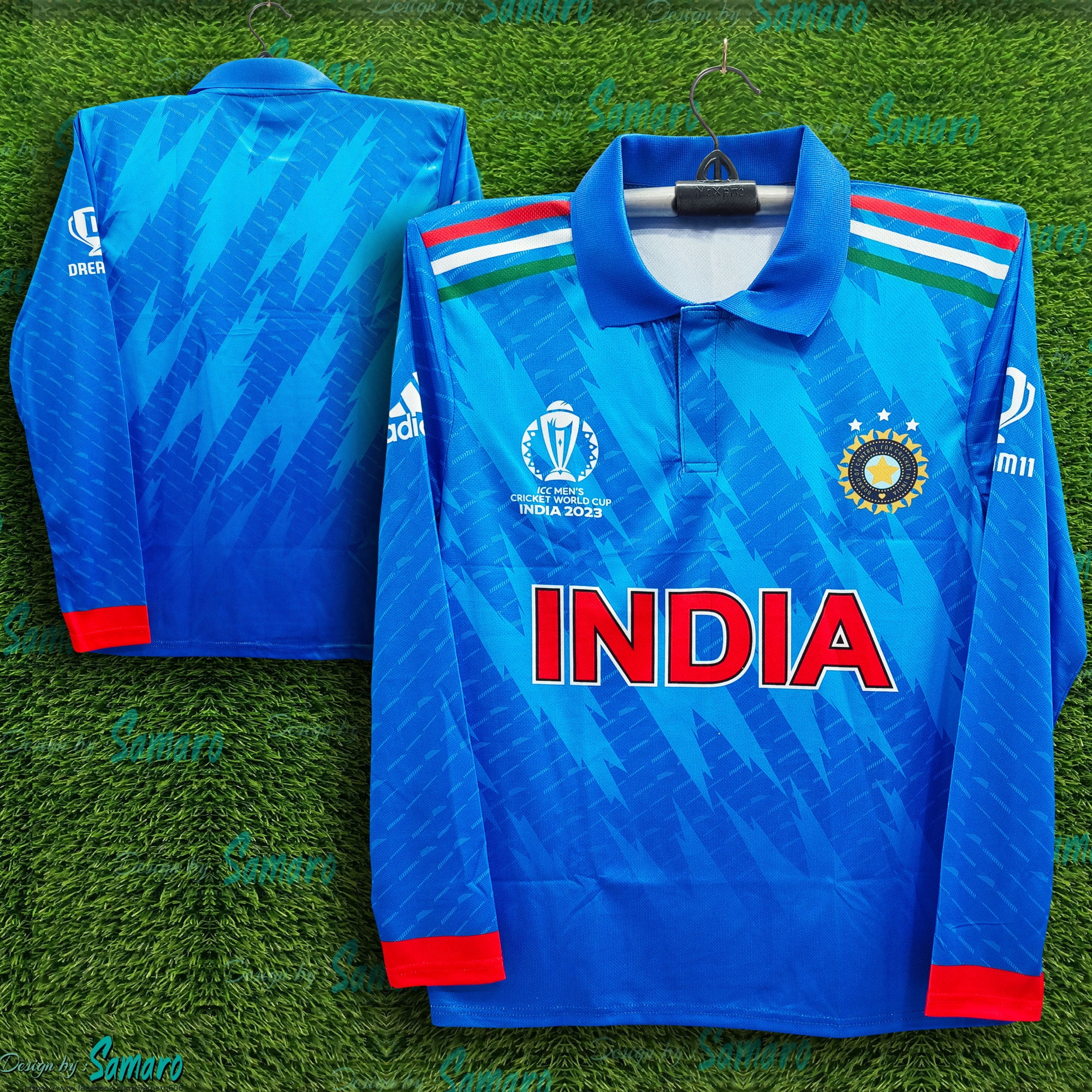 Picture of India World Cup Jersey - India 4part Full Sleeve Polo Jersey For Men - India Cricket Jersey 2024-25