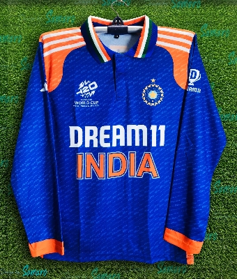 Picture of India T20 World Cup Jersey - India Full Sleeve Collar Polo Jersey For Men - India Cricket Jersey 2024-25