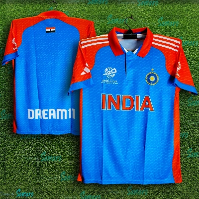 Picture of India T20 World Cup Jersey - India 4part Short Sleeve Polo Jersey For Men - India Cricket Jersey 2024-25