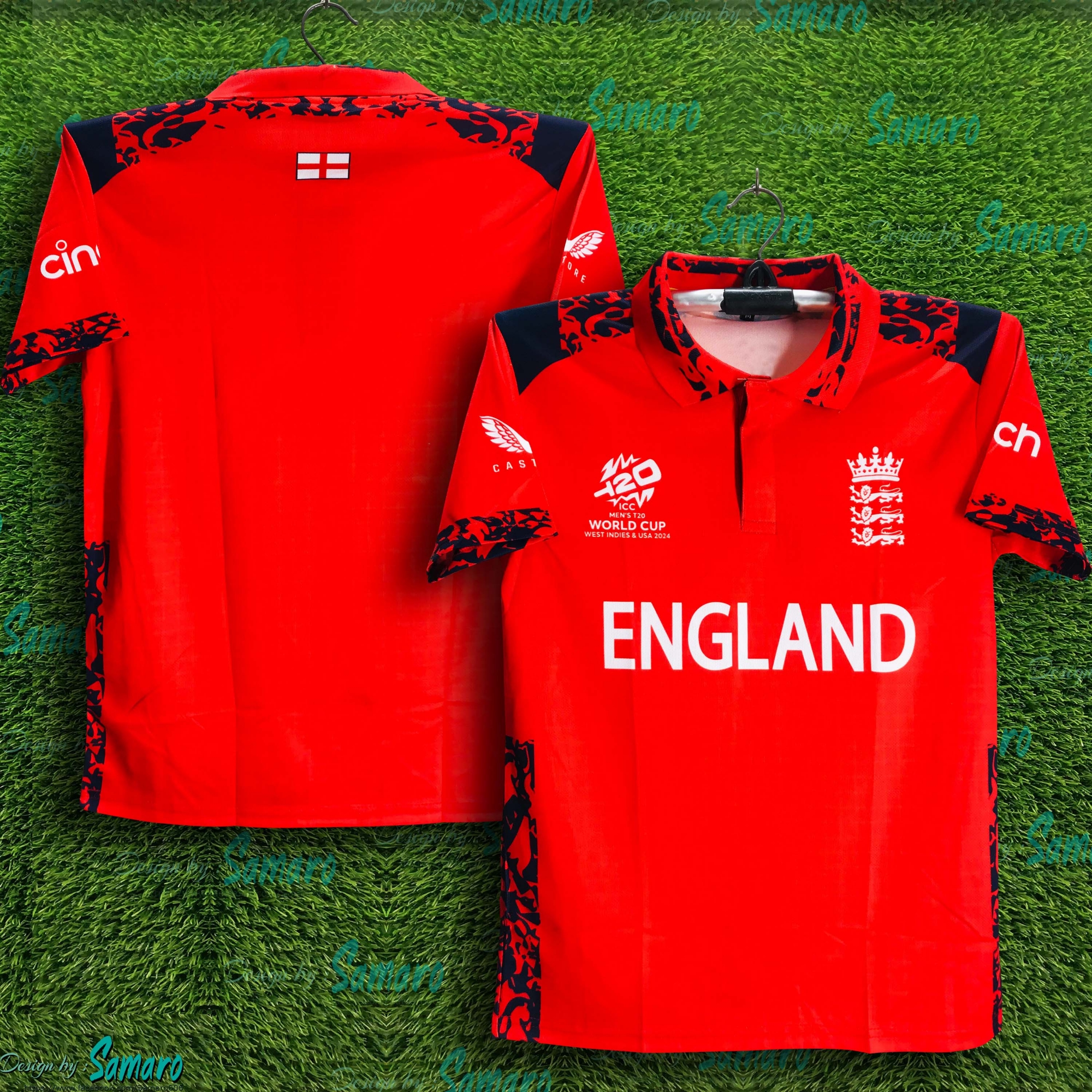 Picture of England T20 World Cup Jersey - England 4part Short Sleeve Polo Jersey For Men - England Cricket Jersey 2024-25