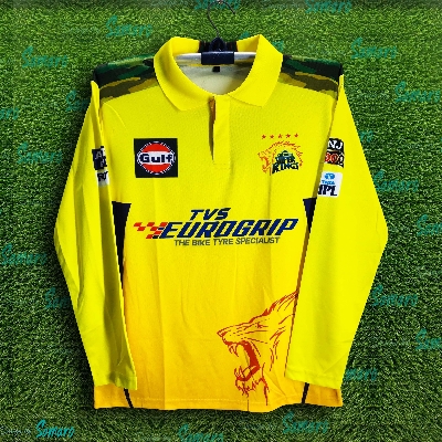 Picture of Chennai Super King Full Sleeve Polo Cricket Jersey For Men - IPL CSK Full Sleeve Collar T Shirt - Chennai Jersey 2025