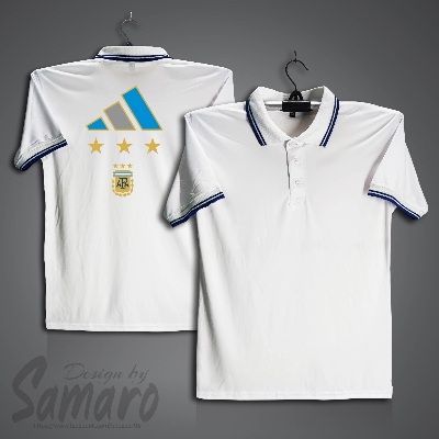 Picture of Argentina Short Sleeve Polo Football Jersey For Men - PP Micro Collar Polo Jersey - 3 star Argentina Jersey