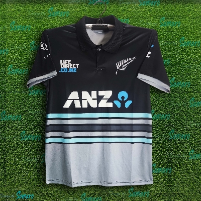 Picture of New Zealand Premium Short Sleeve Polo Cricket Jersey For Men - Half Sleeve Jersey - New Zealand Cricket Jersey