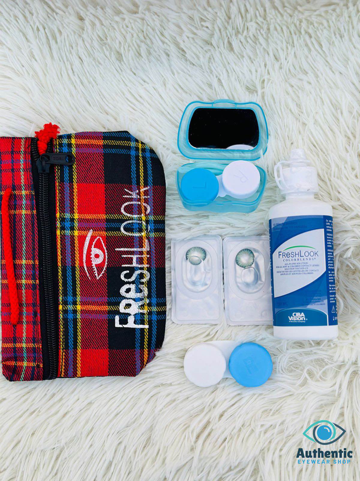 Picture of Freshlook contac lens full set green color with travel kitbox solution